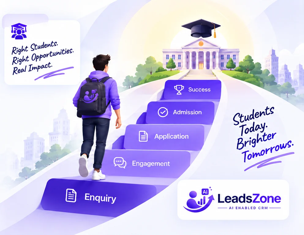 Student climbing from enquiry to engagement, application, admission and success